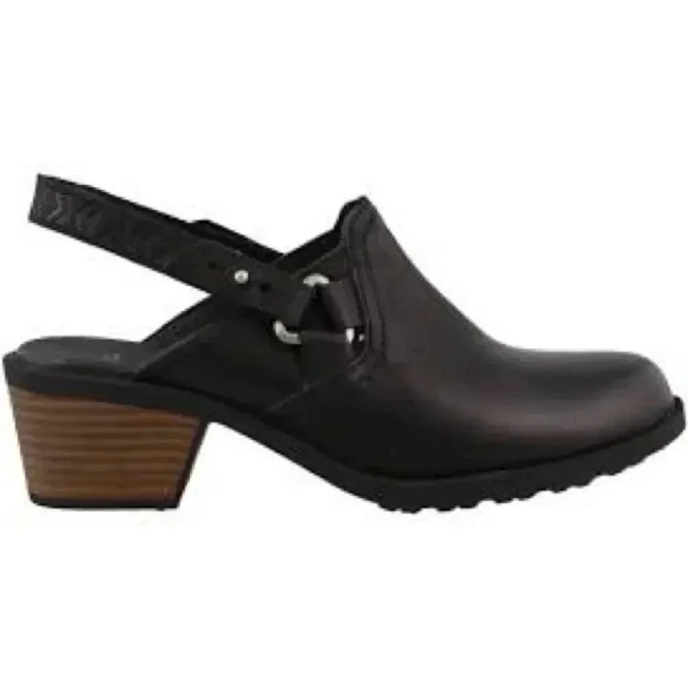Teva Black Leather Foxy Sling-Back Clogs